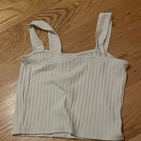 Cropped Ribbed Button-Front Tank in Cream - Picture 2 of 4